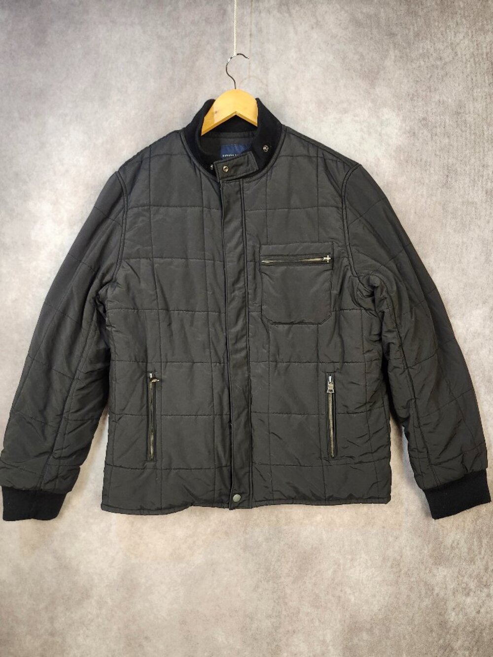Banana Republic Men's Black Quilted Mock Neck Full Zip Bomber Jacket Size XL